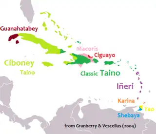 Image 8Linguistic map of the Caribbean in CE 1500, before European colonization (from History of the Caribbean)