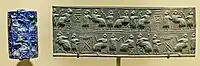 Lapis lazuli cylinder seal recovered from tomb PG 800, inscription U-bara-ge