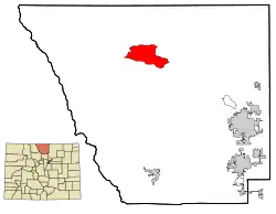 Location of the Red Feather Lakes CDP in Larimer County, Colorado.