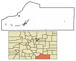 Location of the Town of Aguilar in Las Animas County, Colorado.