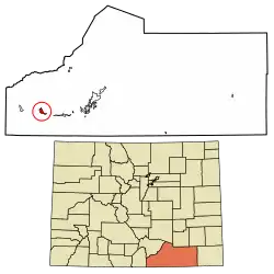 Location of the Weston CDP in Las Animas County, Colorado.
