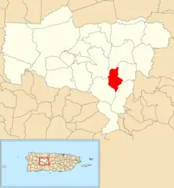 Location of Las Palmas within the municipality of Utuado shown in red