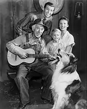 From left to right - George Chandler (as Uncle Petrie), Jon Shepodd (the original Paul Martin), Jon Provost (as Timmy Martin) and Cloris Leachman (the original Ruth Martin) during season 4 when the show transitioned from the Millers to the Martins.