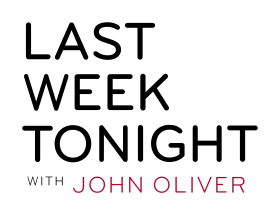 Graphic showing "Last Week Tonight" stacked in large black letters, and "with John Oliver" sitting below in smaller red text