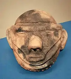 Late Jomon clay head, Shidanai, Iwate Prefecture, 1500–1000 BC.