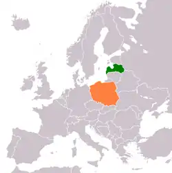 Map indicating locations of Latvia and Poland