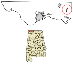 Location of Anderson in Lauderdale County, Alabama.