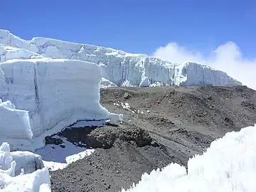 Credner Glacier and recently exposed old lava in 2009