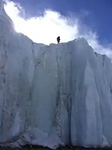 Scientist atop Credner Glacier in 2009