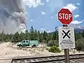 Lava Fire with a Forest Service fire engine in the foreground on June 28, 2021