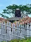 Lava rock fireplace at Driftwood Cottage