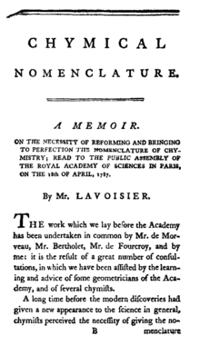 First page of Lavoisier's Chymical Nomenclature