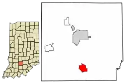 Location of Mitchell in Lawrence County, Indiana.