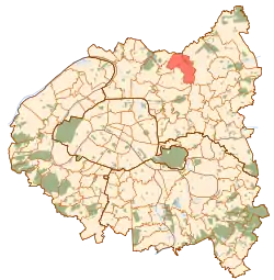 Location (in red) within Paris inner suburbs