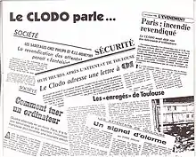 Newspaper clippings of CLODO related articles within the 1984 issue of Terminal magazine
