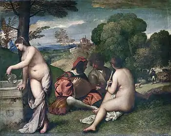 Pastoral Concert, by Titian or Giorgione, 1509, Musée du Louvre, Paris