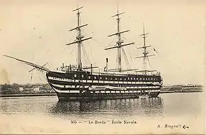 Valmy, the only 120-gun ship built to the Commission design, photographed after 1864 as the schoolship Borda.