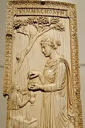 Roman cartouche on the right leaf of the Symmachi–Nicomachi diptych, c.400, ivory, Victoria and Albert Museum, London