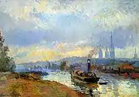 Albert Lebourg, Tow boats in Rouen Sun, 1900