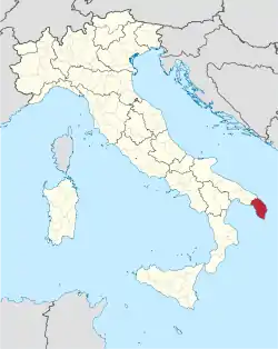 Map highlighting the location of the Province of Lecce in Italy