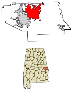 Location of Opelika in Lee County, Alabama