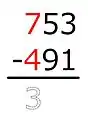 7 − 4 = 3This result is only penciled in.