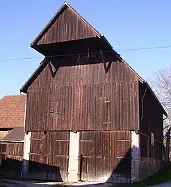 Fully enclosed hay hood on a barn in Heiligenstadt in Oberfranken in Upper Franconia, Bavaria, Germany