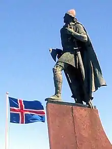 Leif Eriksson Memorial (1929–1932), Reykjavík, Iceland. This statue is at the front of the Hallgrímskirkja. There is a copy of this statue in Newport News, Virginia, USA.