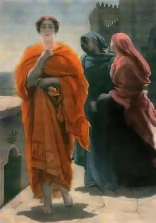 Helen on the Ramparts of Troy was a popular theme in the late 19th-century art – seen here a depiction by Frederick Leighton.