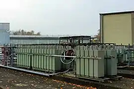 One of several energy storage power film capacitor banks, for magnetic field generation at the Hadron-Electron Ring Accelerator (HERA), located on the DESY site in Hamburg