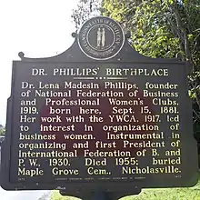 Historical marker about Lena Madesin Phillips.