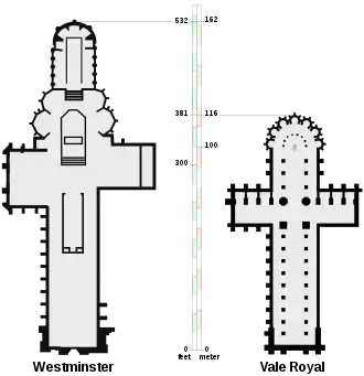 diagram showing that Vale Royal Abbey was almost as big as Westminster Abbey