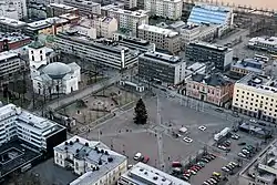 Aerial view of the city centre (and the Market Square) of Hämeenlinna.