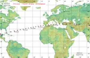 Predicted path of the occultation of Betelgeuse by the asteroid (319) Leona on 12 December 2023, using the SOLEX software