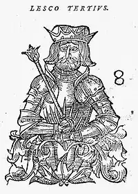 Imaginary depiction of Leszko III in Sarmatiae Europeae descriptio by Alexander Guagnini