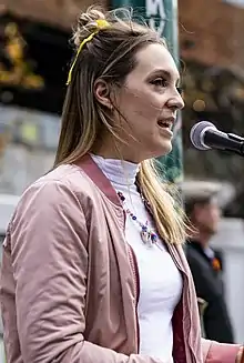 Rugg at a Melbourne rally in 2021