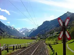 The village, looking up the valley, as seen from the railway