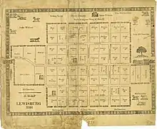 Map of Lewisburg in 1825 showing residents