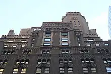 Setbacks on the facade of the Benjamin's upper stories, as seen from Lexington Avenue