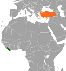 Map indicating locations of Liberia and Turkey