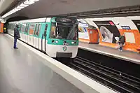 MF 77 rolling stock on Line 8 at Liberté
