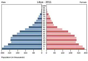 Nearly half of Libya's 2011 population consists of people younger than age 20.