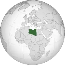 Location of Libya (dark green) in northern Africa