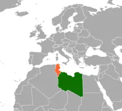 Map indicating locations of Libya and Tunisia