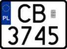 Two-line, squarish license plate reading CB3745