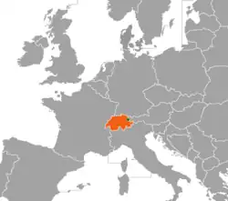 Map indicating locations of Liechtenstein and Switzerland