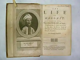 An engraving of Muhammad in The Life of Mahomet (1719)