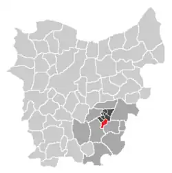 Localisation of Aaigem in the community of Erpe-Mere in the arrondissement of Aalst in the province of East-Flanders.