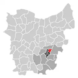 Localisation of Erpe in the community of Erpe-Mere in the arrondissement of Aalst in the province of East-Flanders.