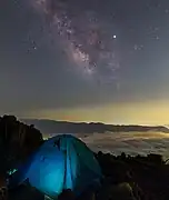 Impact of light pollution on a starry night, as seen from a 4200 m altitude on Mount Damavand in Iran.